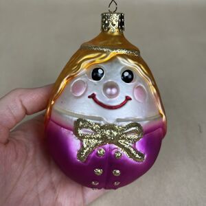 Christborn Hand-blown Glass Christmas Ornament‎ Girl Face Angle Egg Germany Made